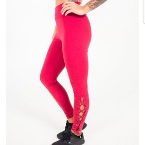 celestial bodiez red lace up leggings